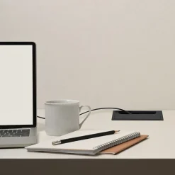 Passe-câbles de table Quadrum, rectangulaire, 269x80mm, à encastrer, Aluminium, Peint en noir-Emuca Online