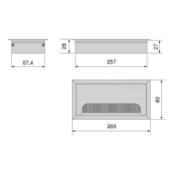 Passe-câbles de table Quadrum, rectangulaire, 269x80mm, à encastrer, Aluminium, Peint en noir-Emuca Online