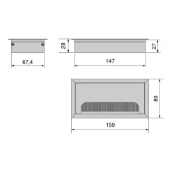 Passe-câbles de table Quadrum, rectangulaire, 159x80mm, à encastrer, Aluminium, Peint en blanc^Emuca Outlet