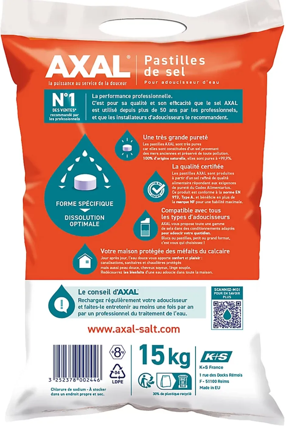 Pastilles de sel pour adoucisseur d'eau 15kg-Axal Best