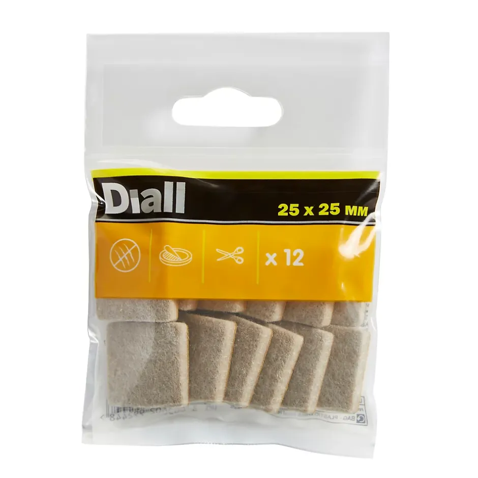 Patin en feutre auto-adhésifs 25 x 25 mm x 12, beige^Diall Online