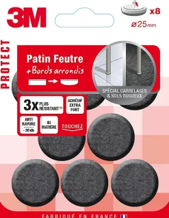 Patin feutre adhésif bi-matière ø 25 mm, 8 pièces-3M Sale