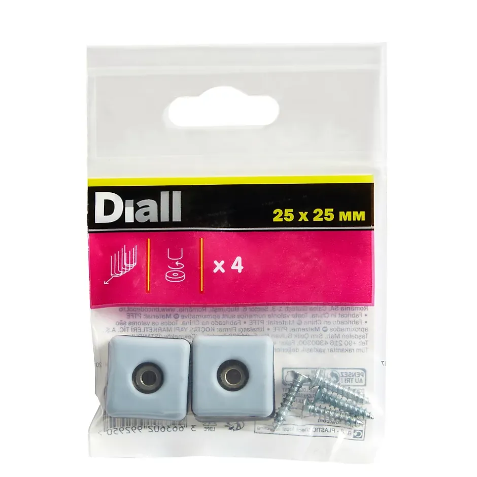 Patin vissés 25*25 mm x 4, noir + gris/bleu^Diall