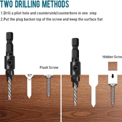 5Pcs Jeu de Forets à Chanfreiner, Jeu de Fraises Tige hexagonale Réglable 1/4