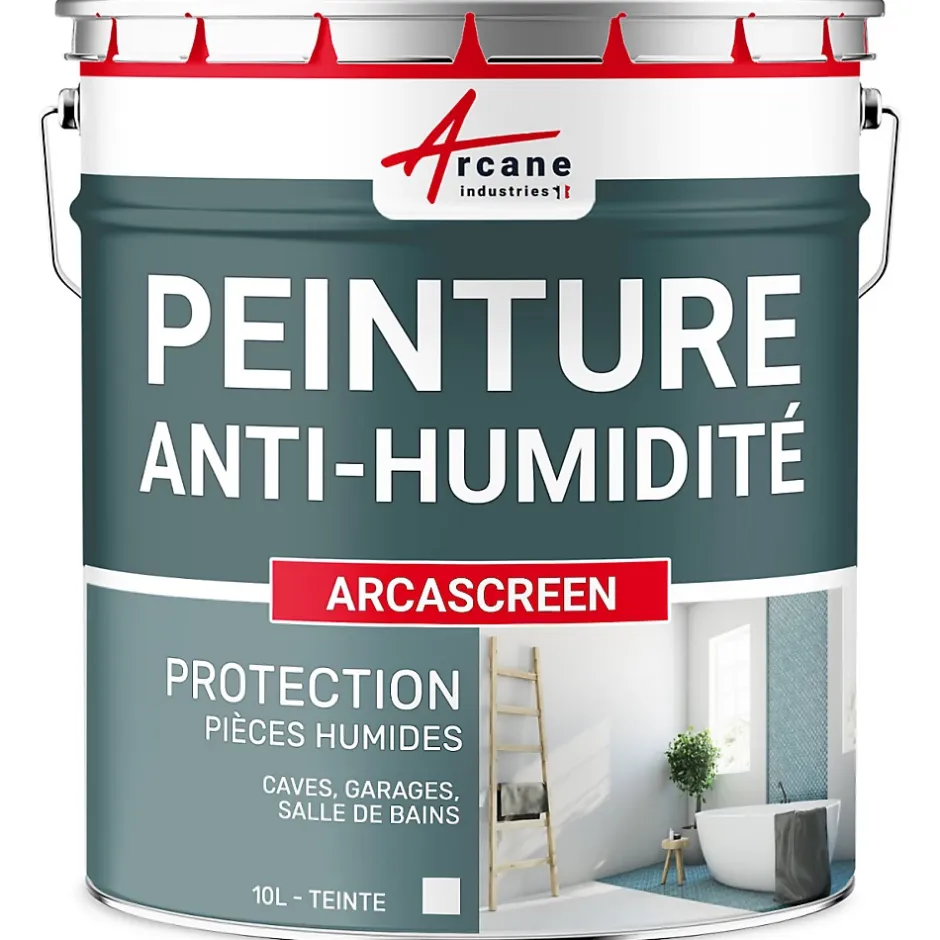 Peinture anti humidité mur humide salle de bain - ARCASCREEN - 10 L (jusqu'à 40 m²) -^Arcane Industries Clearance