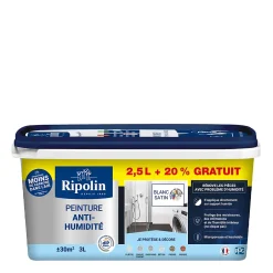 Peinture anti-humidité blanc satin 2,5L + 20% gratuit^Ripolin Discount