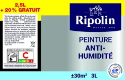Peinture anti-humidité blanc satin 2,5L + 20% gratuit^Ripolin Discount