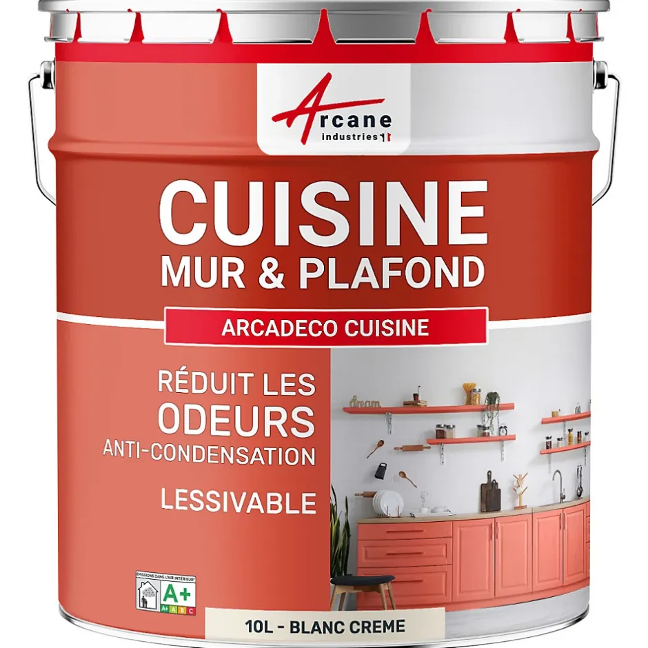 Peinture cuisine lavable, mur et plafond Blanc Crème - 10 L -^Arcane Industries Clearance