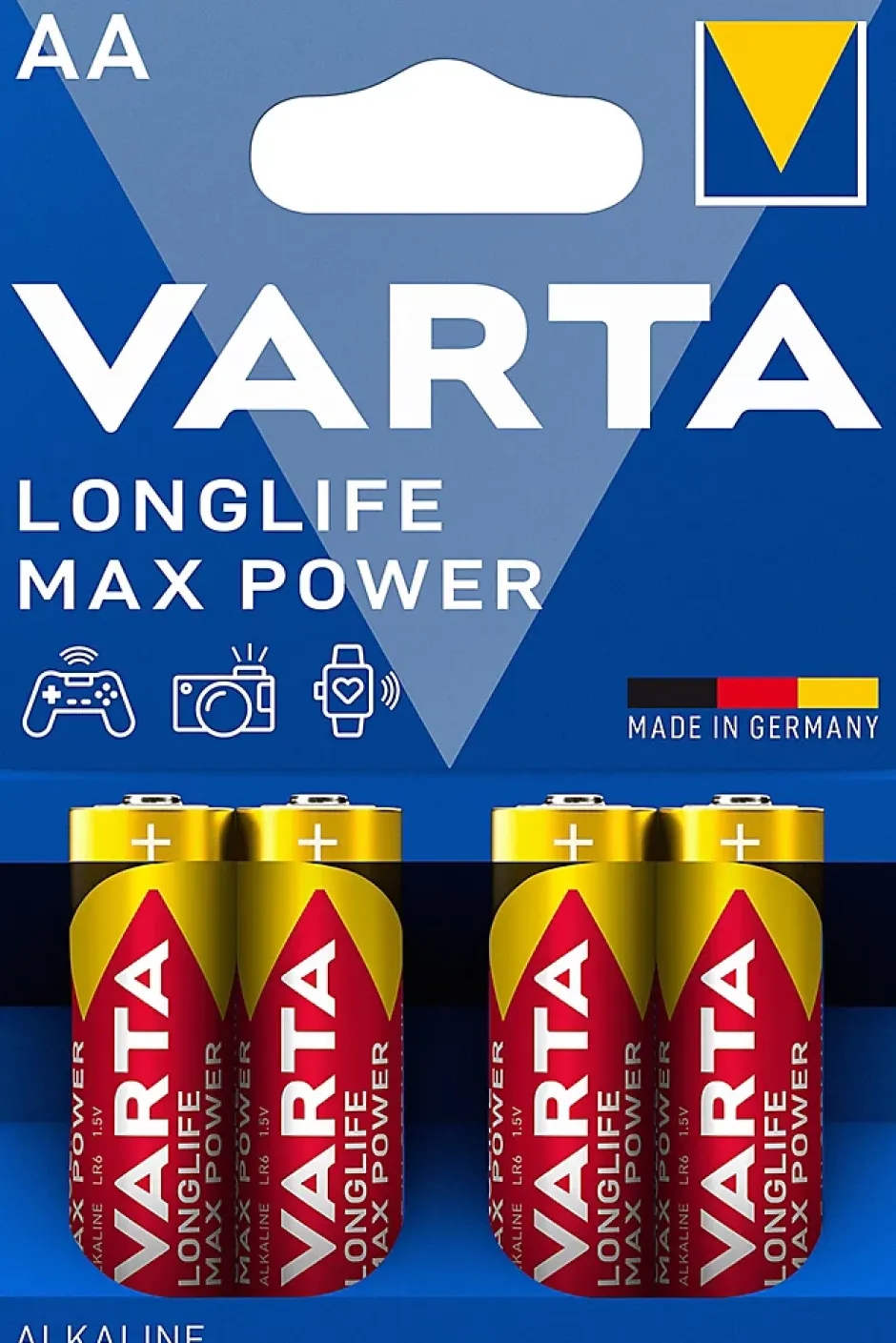 Pile alcaline AA (LR6) Long-life Max Power, lot de 4^Varta Hot