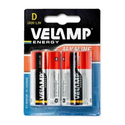 Pile pour lampe de poche alcaline, LR20 D, 1,5V. 2 pièces-Velamp