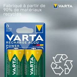 Pile rechargeable Ni-MH D (LR20) , lot de 2-Varta