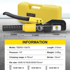 Pinces à Sertir Hydrauliques 10T avec 9 Matrices Hexagonales, Course de 12mm-Teeno Online