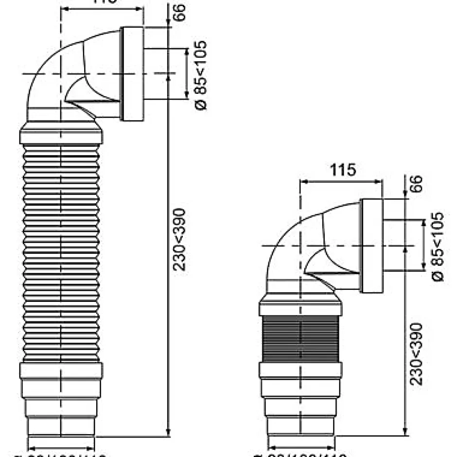 Pipe WC flexible coudée extensible 230 à 390 mm^Wirquin New