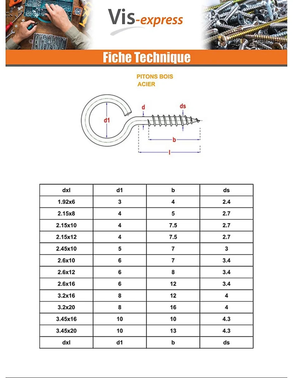 Piton Bois 3X16 Oeil 8 Acier zingué - 30 pièces^Vis Express Best