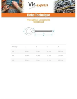 Piton Métaux à collerette 6X60 Acier zingué - 1 pièce^Vis Express Hot