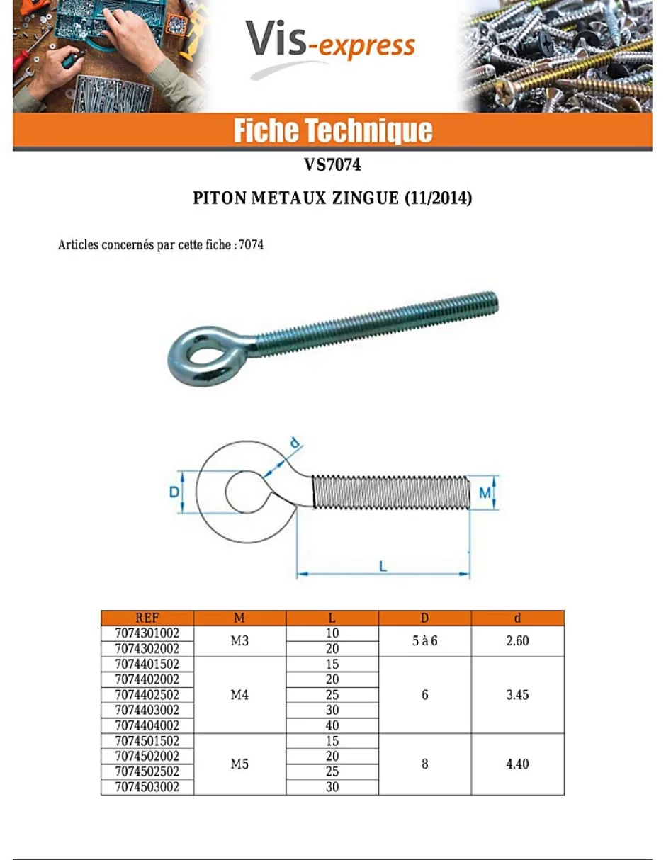 Piton Métaux M6X60 Diamètre Oeil 10 Acier zingué - 1 pièce^Vis Express Best