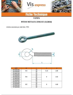 Piton Métaux M4X40 Diamètre Oeil 6 Acier zingué - 30 pièces-Vis Express Hot