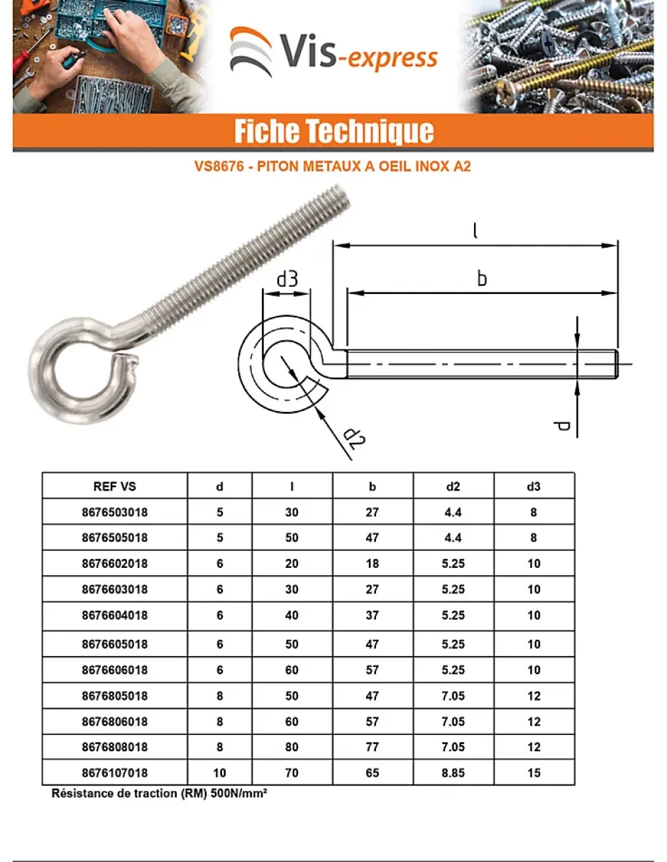 Piton Métaux M5X30 Oeil 8 Inox A2 - 1 pièce^Vis Express Best