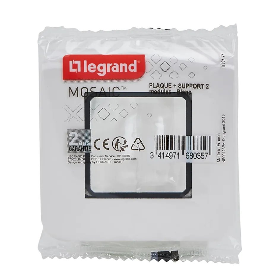 Plaque de finition 2 modules Mosaïc 0 994 72 coloris blanc l.82 x P.9 x H.82 mm^Legrand Clearance