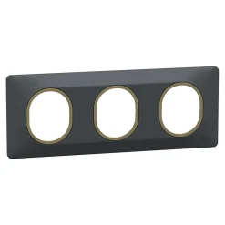 Plaque de finition 3 postes Ovalis S340706E coloris anthracite avec liseré laiton l.229 x P.10 x H.87 mm-Schneider Electric Hot