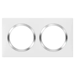 Plaque de finition 2 postes Dooxie 6 008 42 coloris blanc mat avec bague effet chrome l.158 x P.10 x H.87 mm^Legrand