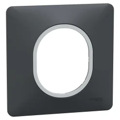 Plaque de finition 1 poste Ovalis S340702G coloris anthracite avec liseré argent chromé l.87 x P.10 x H.87 mm^Schneider Electric Discount