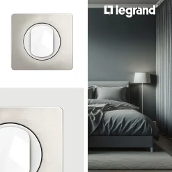 Plaque de finition 1 poste Céliane CP1721 coloris aluminium satiné l.90 x P.9 x H.82 mm^Legrand