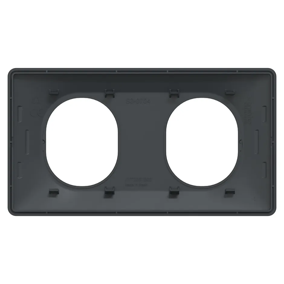 Plaque de finition 2 postes Ovalis S340704E coloris anthracite avec liseré laiton l.158 x P.10 x H.87 mm-Schneider Electric Discount