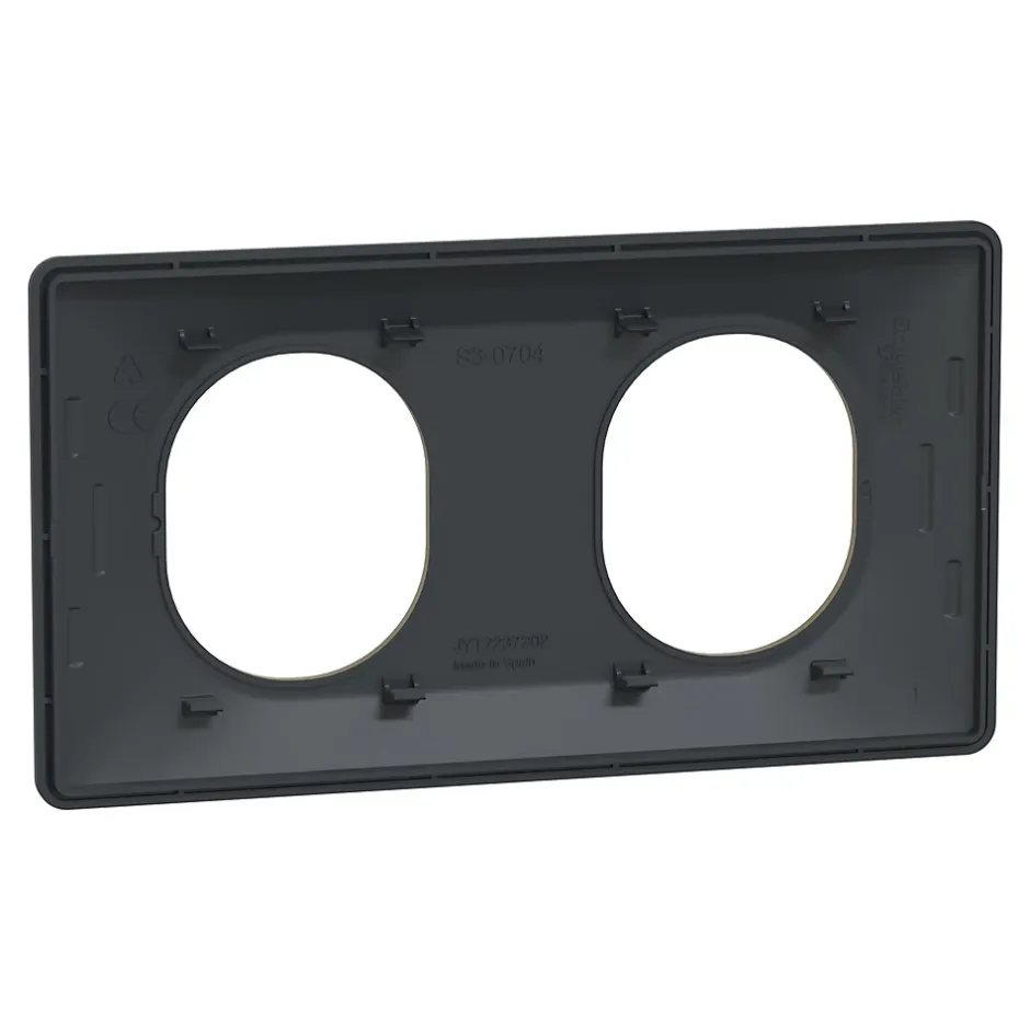 Plaque de finition 2 postes Ovalis S340704E coloris anthracite avec liseré laiton l.158 x P.10 x H.87 mm-Schneider Electric Discount