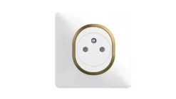 Plaque de finition 1 poste Ovalis S320702D coloris blanc avec liseré laiton l.87 x P.10 x H.87 mm-Schneider Electric Hot