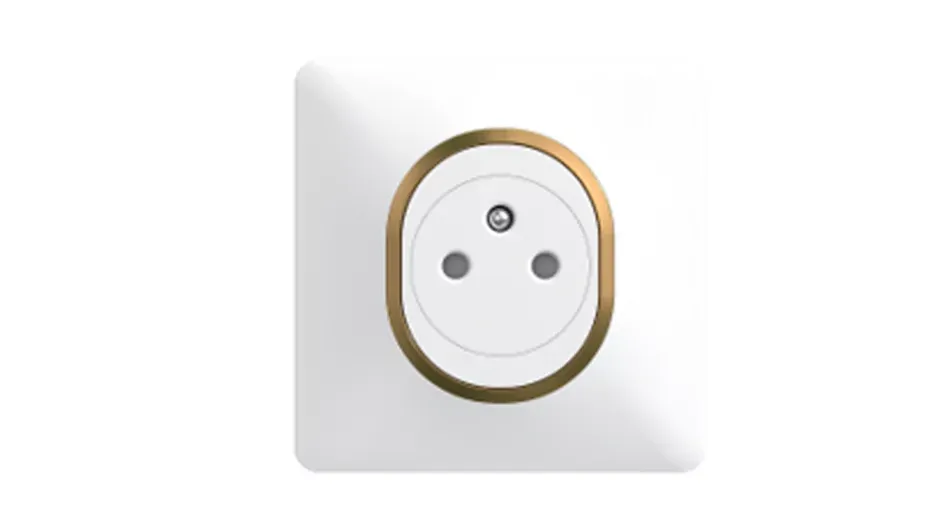 Plaque de finition 1 poste Ovalis S320702D coloris blanc avec liseré laiton l.87 x P.10 x H.87 mm-Schneider Electric Hot