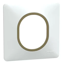 Plaque de finition 1 poste Ovalis S320702D coloris blanc avec liseré laiton l.87 x P.10 x H.87 mm-Schneider Electric Hot