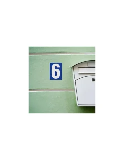 Plaque de signalisation 6, marquage blanc sur fond bleu, panneau PVC adhésif, 65x90mm -^Thirard Sale