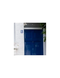 Plaque de signalisation 6, marquage blanc sur fond bleu, panneau PVC adhésif, 65x90mm -^Thirard Sale