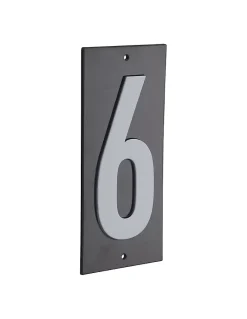 Plaque de signalisation 6, marquage blanc sur fond noir, panneau ABS à visser, 56x120mm -^Thirard