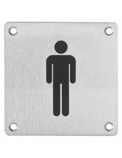 Plaque de signalisation WC Homme , à visser, inox brossé, marquage noir, 100x100mm -^Thirard Discount