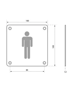 Plaque de signalisation WC Homme , à visser, inox brossé, marquage noir, 100x100mm -^Thirard Discount