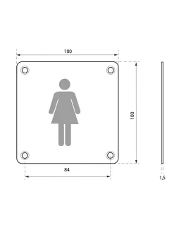 Plaque de signalisation WC Femme , à visser, inox brossé, marquage noir, 100x100mm -^Thirard Best
