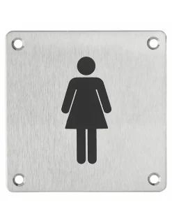 Plaque de signalisation WC Femme , à visser, inox brossé, marquage noir, 100x100mm -^Thirard Best