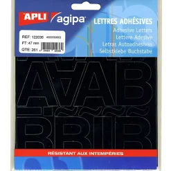 Pochette de 261 lettres - en PVC - couleur noir - autocollant - hauteur 4,7 cm - 122036^Apli Agipa Outlet