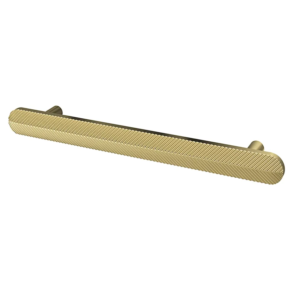 Poignée de meuble arrondi Garlan aluminium effet laiton satin doré l.168mm x l.15mm x H. 27mm entraxe 128mm-GoodHome New