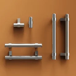 Poignée de meuble en T Kerver acier et Zamac effet nickel satin gris l.168mm x l.18mm x H. 34mm entraxe 128mm^GoodHome Clearance