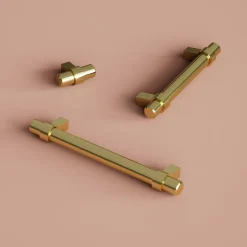 Poignée de meuble en T Kerver acier et Zamac effet laiton doré l.168mm x l.18mm x H. 34mm entraxe 128mm^GoodHome Hot