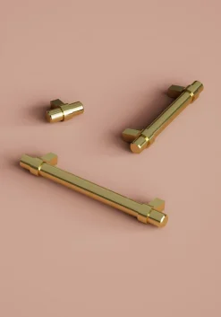 Poignée de meuble en T Kerver acier et Zamac effet laiton doré l.168mm x l.18mm x H. 34mm entraxe 128mm^GoodHome Hot