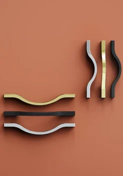 Poignée de meuble nœud Prat aluminium effet laiton doré l.162mm x l.10mm x H. 26mm entraxe 128mm-GoodHome Sale