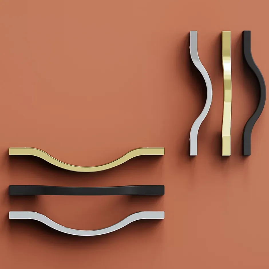 Poignée de meuble nœud Prat aluminium effet laiton doré l.162mm x l.10mm x H. 26mm entraxe 128mm-GoodHome Sale