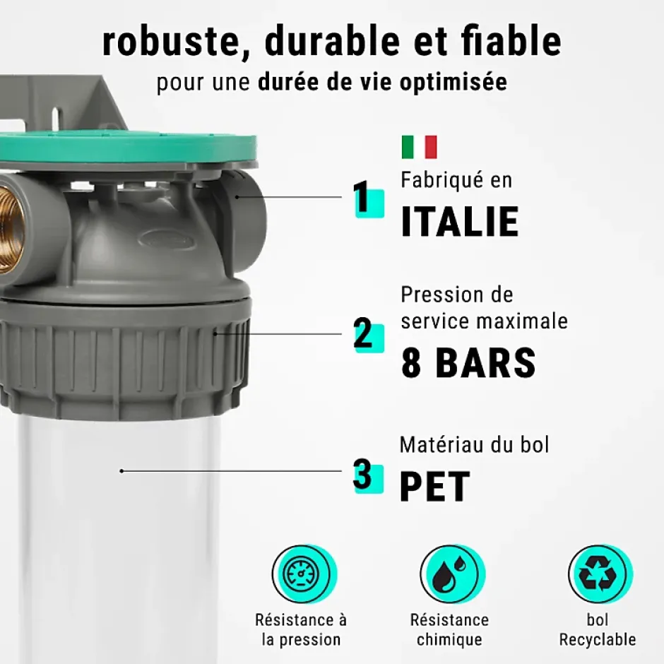 Porte filtres à eau simple 9' 3/4 3P ECOSOFT filtration sous évier connexion 1'-Sinea New