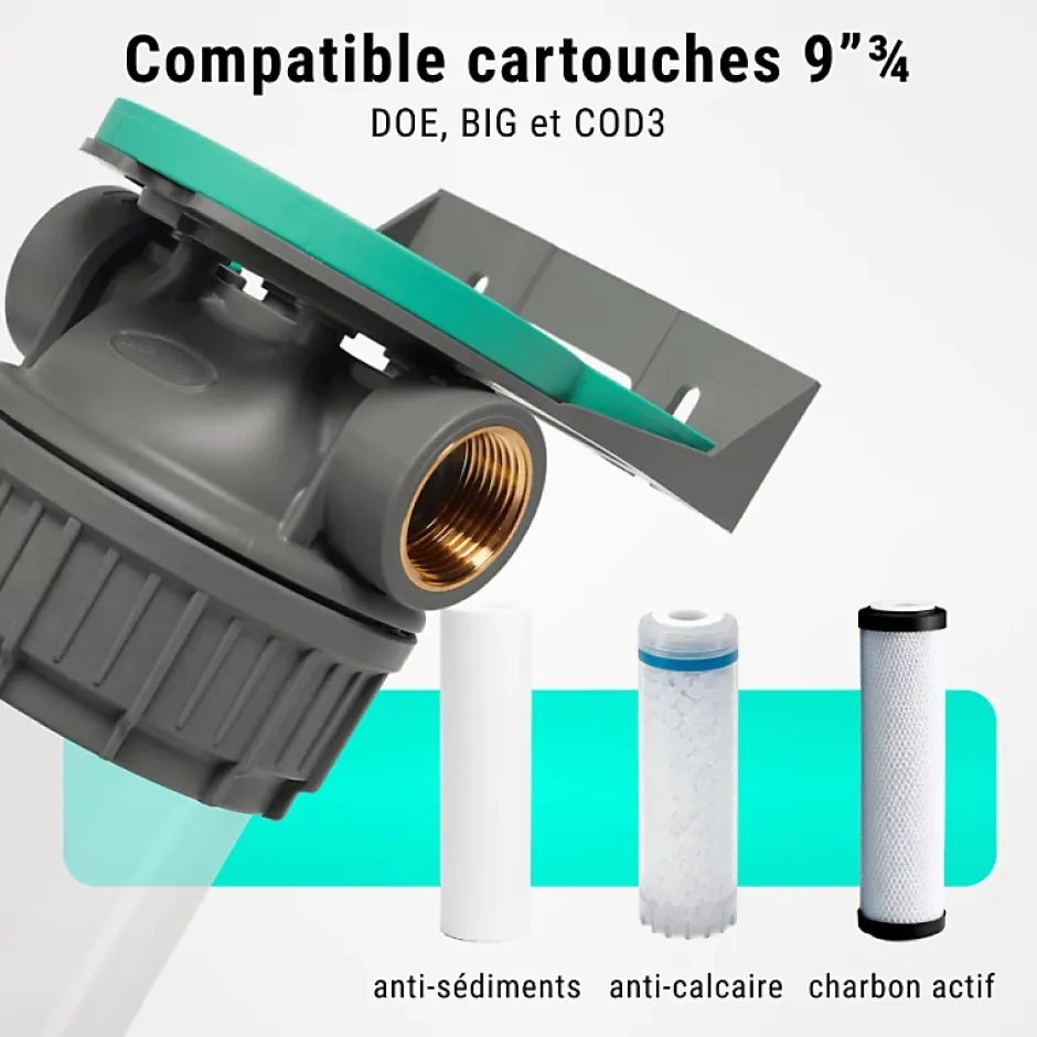 Porte filtres à eau simple 9' 3/4 3P ECOSOFT filtration sous évier connexion 1'-Sinea New