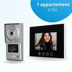 Portier interphone vidéo classic 4 fils - 1 appartement - 1 écran noir 7