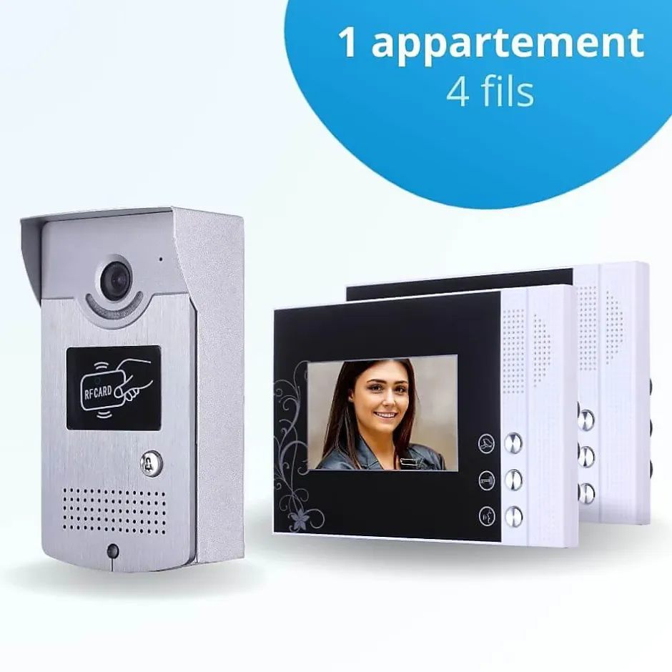 Portier interphone vidéo cards 4 fils - 2 écrans noirs - avec lecteur de badge^BT SECURITY Best